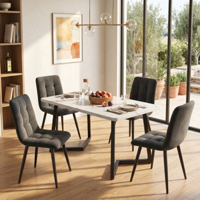 Btm Set Of 4 Dark Grey Dining Chairs Upholstered Velvet Chairs With Backrest Metal Frame from B&Q