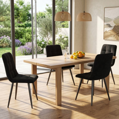 Btm Set Of 4 Black Dining Chairs Velvet Upholstered Chairs With Backrest Metal Frame from B&Q