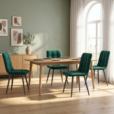 Btm Set Of 4 Dark Green Dining Chairs Velvet Upholstered Chairs With Backrest Metal Frame from B&Q