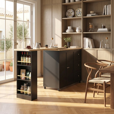Btm Black 360 Swivelling Dining Table Bar Table On Castors With 3 Drawers Snack Rack Storage Island Kitchen Living Room from B&Q