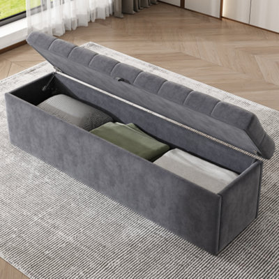 Btm Grey Velvet Upholstered Bench Seat Bed Stool With Storage 135X41x42cm