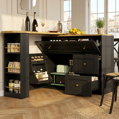 Btm Extendable Bar Table 138-204X39X105Cm Storage Sideboard Snack Shelf Telescopic High Bistro Kitchen Island Black from B&Q