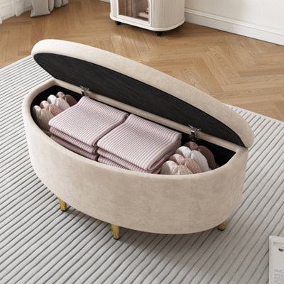 BTM Upholstered Bench With Storage Velvet Box Footstool Metal Legs Hallway Living Room Bedroom 90X40X42 Cm Beige Old from B&Q