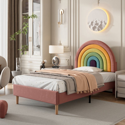 BTM Upholstered Bed 90X190 Slatted Frame Headboard Height Adjustable Velvet Pink from B&Q