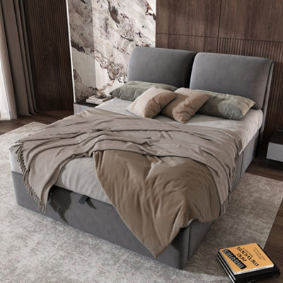 BTM Upholstered Bed Double Bed 4Ft6 135X190 Cm Hydraulic Bed Three Drawers Storage Box Slatted Frame Headboard Velvet Grey from B&Q