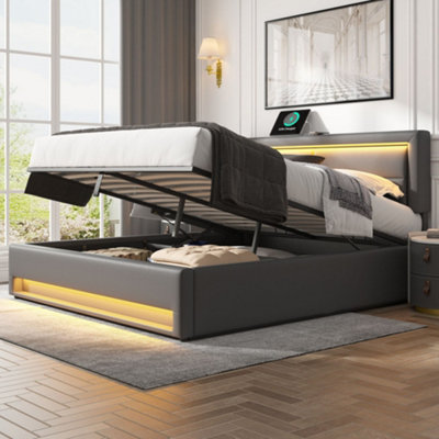 BTM Upholstered 150X200 Cm King Size BedUsb Port (Wireless  Wired)Led LightingStorageGrayNo Mattress from B&Q