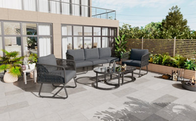 Btm Outdoor Patio&backyard Furniture Garden Lounge SetThick Quality Space Saving Sofas With Glass Coffee TableGrey from B&Q