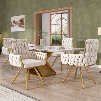 BTM Set Of 2 Velvet Swivel Armchairs With Metal Legs For Living Room Or Bedroom (Beige) from B&Q