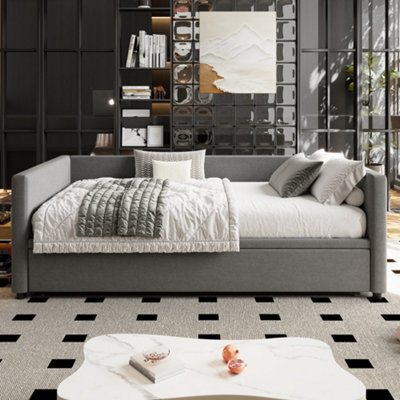 BTM Upholstered Bed3Ft Single Bed 90X190CmTrundle BedDaybed SofaLinenGrey from B&Q