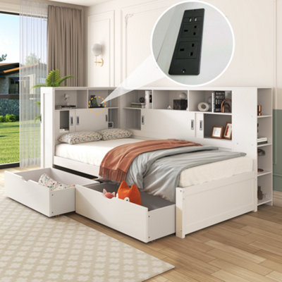 Btm 3Ft Single Platform Bed White With Trundle Bookcase Usb Storage Drawers And Shelves 90X190Cm from B&Q