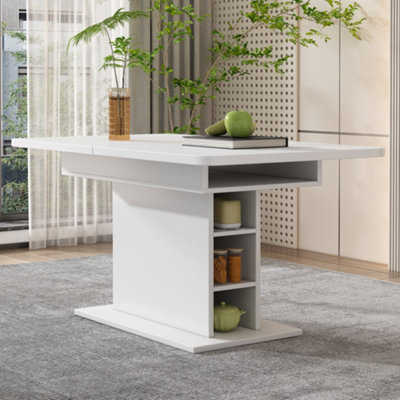 Btm Extendable Rectangular Dining Table With StorageModern Iron FrameSpace Saving Multifunctional Coffee   Dining TableWhite from B&Q