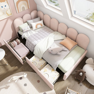 Btm 3Ft Single Upholstered Daybed 90X190Cm Sofa Bed With Drawers Storage Velvet Frame Pink No Mattress from B&Q