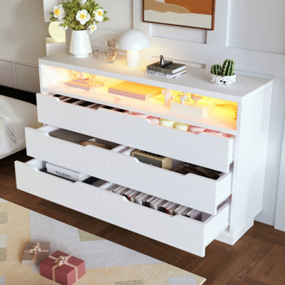 Btm Marbled 6 Drawer Sideboard With Rgb Led Lighting Modern Storage Cabinet With Shelves 120X40X85Cm White from B&Q