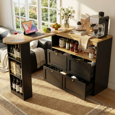 Btm 360 Swivelling Bar Table 105X39X102Cm 4 Drawers Open Shelves Dining Study Living Room Multifunctional Storage Cabinet from B&Q