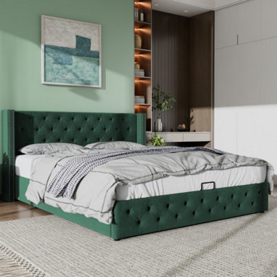 Btm Upholstered Bed135X190With Hydraulic LeverFunctional Bed From Storage,velvetGreen from B&Q