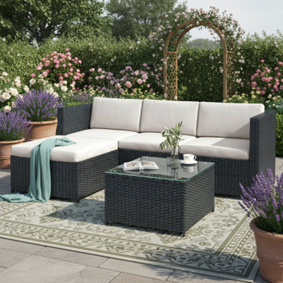 Btm Garden Corner Sofa Rattan Garden Furniture Patio Set Garden Entertaining Set Garden Rattan Furniture Lounge Set from B&Q