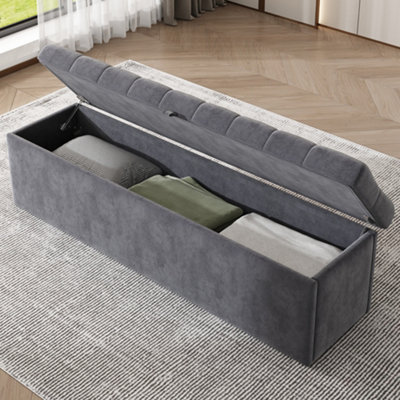 Btm Grey Velvet Upholstered Bench Seat Bed Stool Bench With Storage 135X41x42 Cm