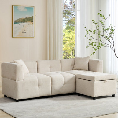 Btm 80" L-Shaped Sectional Sofa With Removable Storage Ottoman & 2 PillowsFabric Sofa For Living Room & ApartmentBeige from B&Q