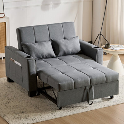 Btm 2 Seater Sofa Bed Grey With Cup Holders Pull Out Sleeper Convertible Fabric Sofa Chair from B&Q