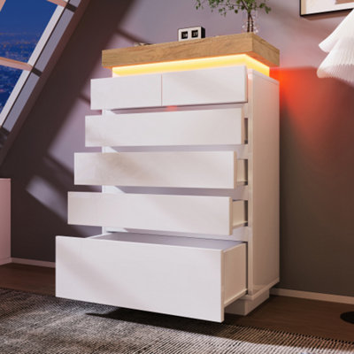 Btm White High-Gloss Sideboard With 2 Doors3 Drawers & Rgb Led (App-Controlled)Multi-Purpose Cabinet For Living/bedroom from B&Q