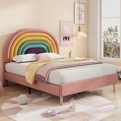 Btm Upholstered Bed 135X190 Slatted Frame Headboard Height Adjustable Velvet Pink from B&Q