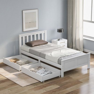 Btm 3Ft Single Pine Wood Storage Bed 190X90Cm White With Drawers Wooden Bed Frame For Kids Adults from B&Q