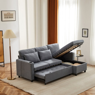 Btm L Shaped Sofa Bed3 Seater Pull Out Corner Sofa With StorageConvertible Sectional CouchGrey from B&Q