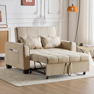Btm 2 Seater Sofa Bed Beige With Cup Holders Pull Out Sleeper Convertible Fabric Sofa Chair from B&Q