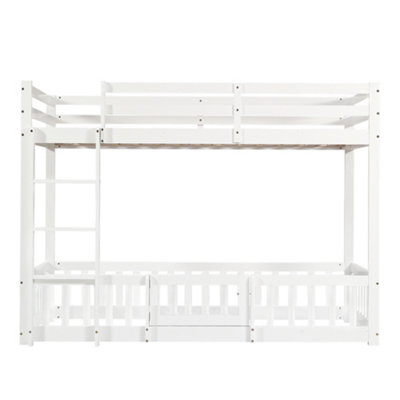 BTM 3ft Solid Wood Bunk Bed White with Door Fence Fall Protection and ...