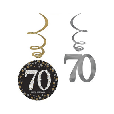  - Amscan Swirl 70Th Hanging Decoration (Pack Of 12) Gold/black/silver (One Size)