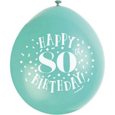 Unique Party Latex 80Th Balloons (Pack Of 10) Green/white (One Size) from B&Q