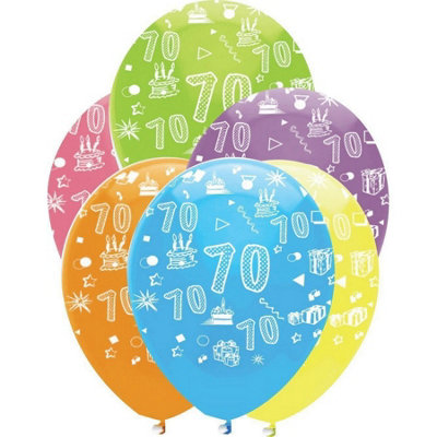 Creative Party Latex 70Th Balloons (Pack Of 6) Multicoloured (One Size) from B&Q