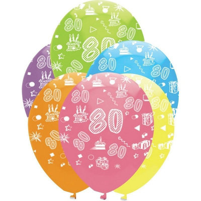 Creative Party Latex 80Th Balloon (Pack Of 6) Multicoloured (One Size) from B&Q