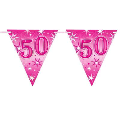 Qualatex Sparkle 50Th Birthday Bunting Pink (One Size) from B&Q