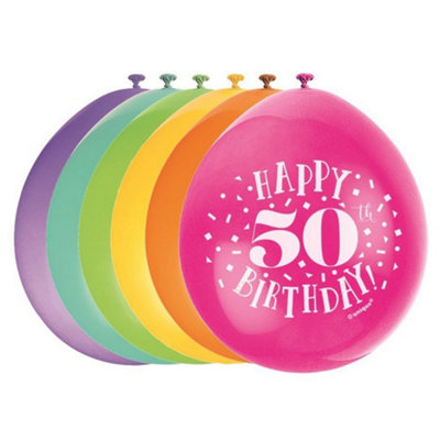 Unique Party Latex 50Th Birthday Balloon (Pack Of 10) Multicoloured (One Size) from B&Q