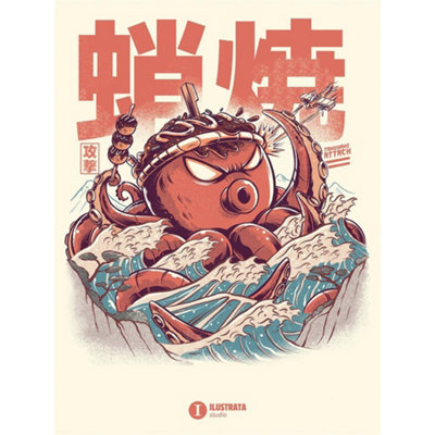  - Ilustrata Takoyaki Attack Framed Canvas Print Orange/blue/white (40Cm X 30Cm)
