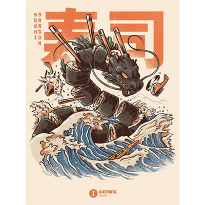  - Ilustrata Sushi Dragon Canvas Print Pink/black/blue (40Cm X 30Cm)
