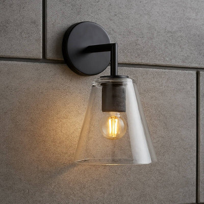 Portwest Westport Knurl Glass Wall Light Black from B&Q