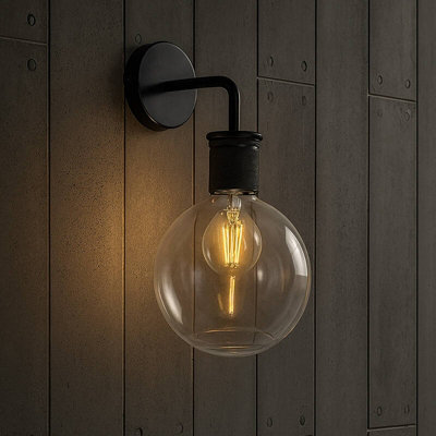 Portwest Westport Knurl Glass Wall Light Black from B&Q