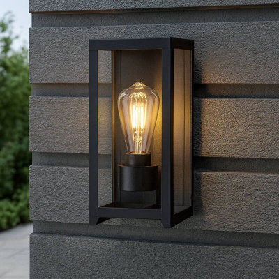Suri Athens Solar Led Half Lantern Outdoor Wall Light With Pir Sensor Black