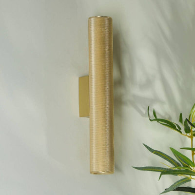 Portwest Westport Large Moto Knurl Up & Down Wall Light Brass from B&Q