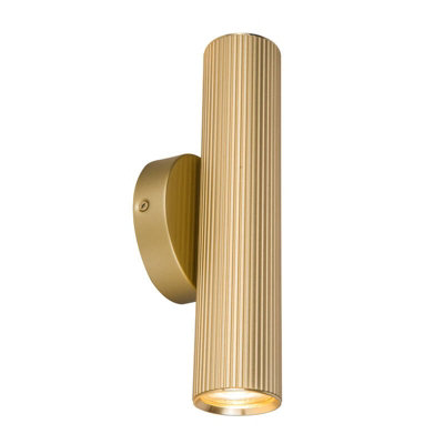 Portwest Westport Silk Knurl Fluted 250 Up & Down Wall Light Brass from B&Q