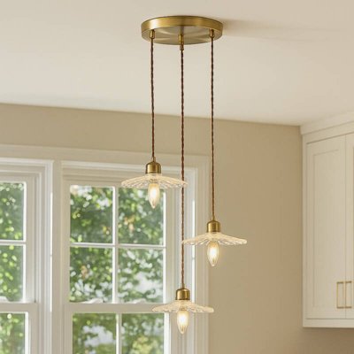 Wisteria Notting Clear Glass 3 Light Cluster Ceiling Pendant Antique Brass from B&Q