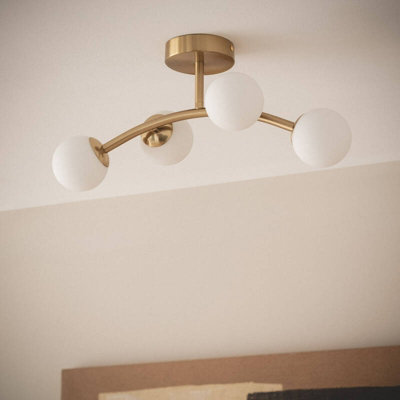 Edit Moonlight Glass 4 Light Semi-Flush Ceiling Light Gold from B&Q