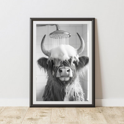60 Second Makeover Limited Funny Highland Cow In The Shower Print A4 Size from B&Q