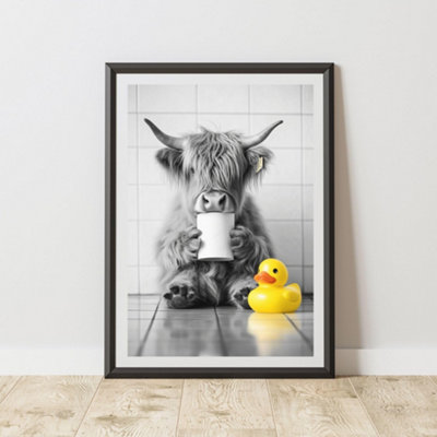 60 Second Makeover Limited Funny Highland Cow Toilet Roll Print A3 Size from B&Q