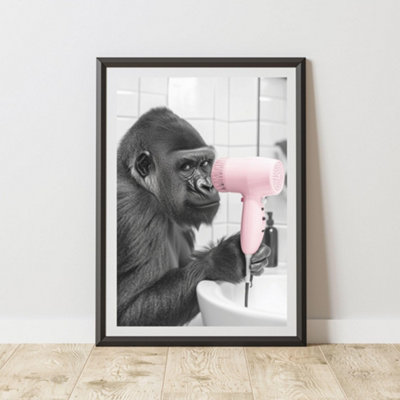 60 Second Makeover Limited Funny Gorilla Hairdryer Print A3 Size from B&Q