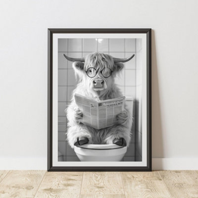 60 Second Makeover Limited Funny Highland Cow On The Toilet Print A3 Size from B&Q