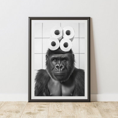 60 Second Makeover Limited Funny Gorilla And Toilet Roll Print A3 Size from B&Q