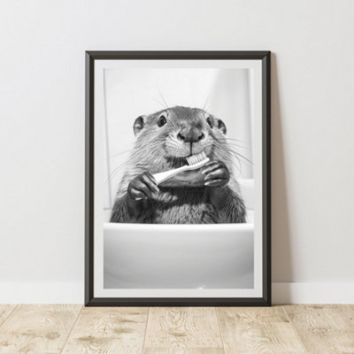 60 Second Makeover Limited Beaver Brushing Teeth Animal Print A3 Size from B&Q